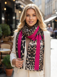 LARGE FUCHSIA PINK SNAKESKIN AND LEOPARD PRINT SCARF