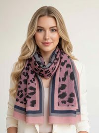 LARGE PINK STRIPE LEOPARD PRINT SCARF