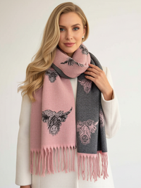 LARGE LIGHT PINK HIGHLAND COW CASHMERE REVERSIBLE SHAWL SCARF