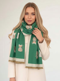 LARGE GREEN CAT THICK REVERSIBLE WINTER SHAWL BLANKET SCARF