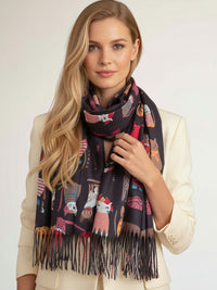 BLACK CAT PRINT LONG LIGHTWEIGHT SCARF