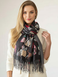 BLACK CAT PRINT LONG LIGHTWEIGHT SCARF