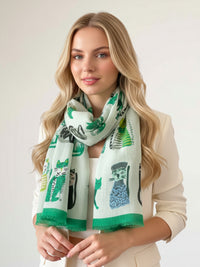 CREAM AND GREEN LIGHTWEIGHT BORDER CAT SCARF