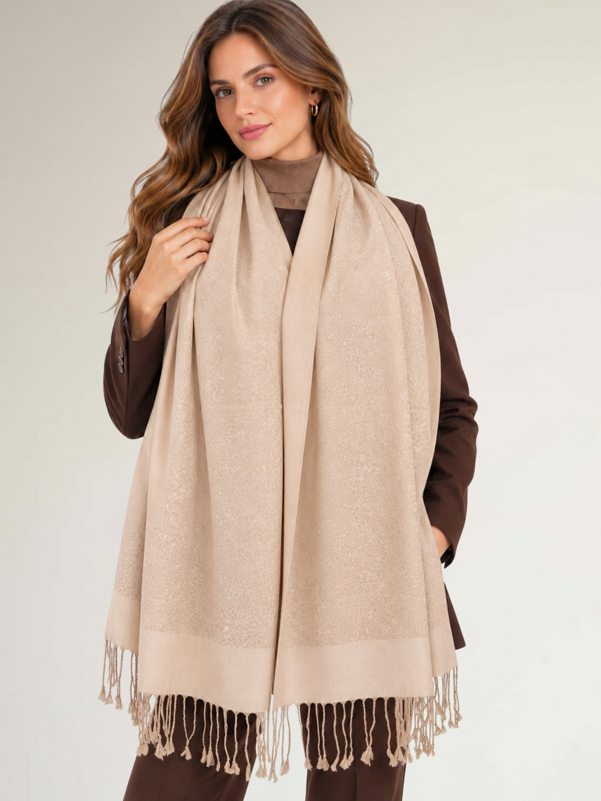 ROSE GOLD PAISLEY PRINT REVERSIBLE PASHMINA SHAWL SCARF - A-SHU.CO.UK
