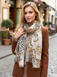 LARGE CREAM VINTAGE LEOPARD PRINT SHAWL SCARF