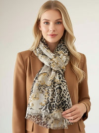 LARGE CREAM VINTAGE LEOPARD PRINT SHAWL SCARF