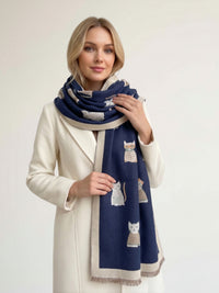 LARGE BLUE CAT THICK REVERSIBLE WINTER SHAWL BLANKET SCARF