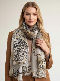 LARGE CREAM VINTAGE LEOPARD PRINT SHAWL SCARF