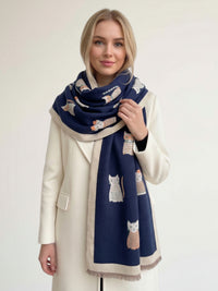 LARGE BLUE CAT THICK REVERSIBLE WINTER SHAWL BLANKET SCARF