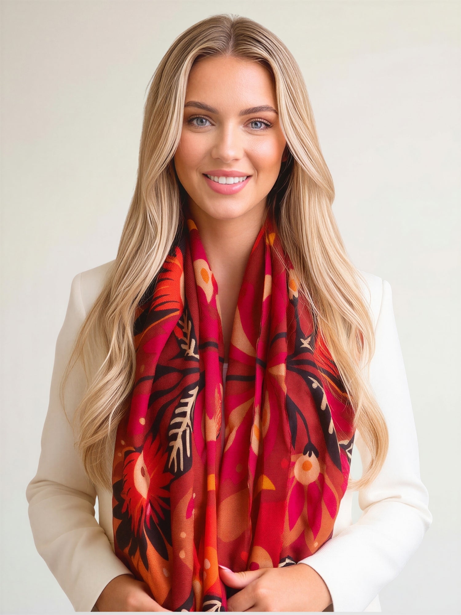 ORANGE LOTUS FLORAL PRINT SQUARE TASSEL SCARF - A-SHU.CO.UK
