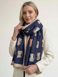 LARGE BLUE CAT THICK REVERSIBLE WINTER SHAWL BLANKET SCARF
