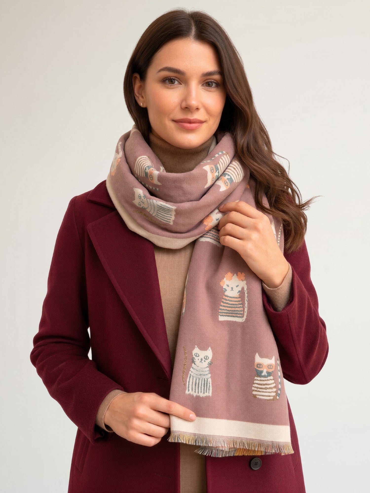 LARGE PINK CAT THICK REVERSIBLE WINTER SHAWL BLANKET SCARF