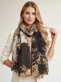 LARGE BLACK VINTAGE LEOPARD PRINT SHAWL SCARF