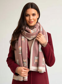 LARGE PINK CAT THICK REVERSIBLE WINTER SHAWL BLANKET SCARF