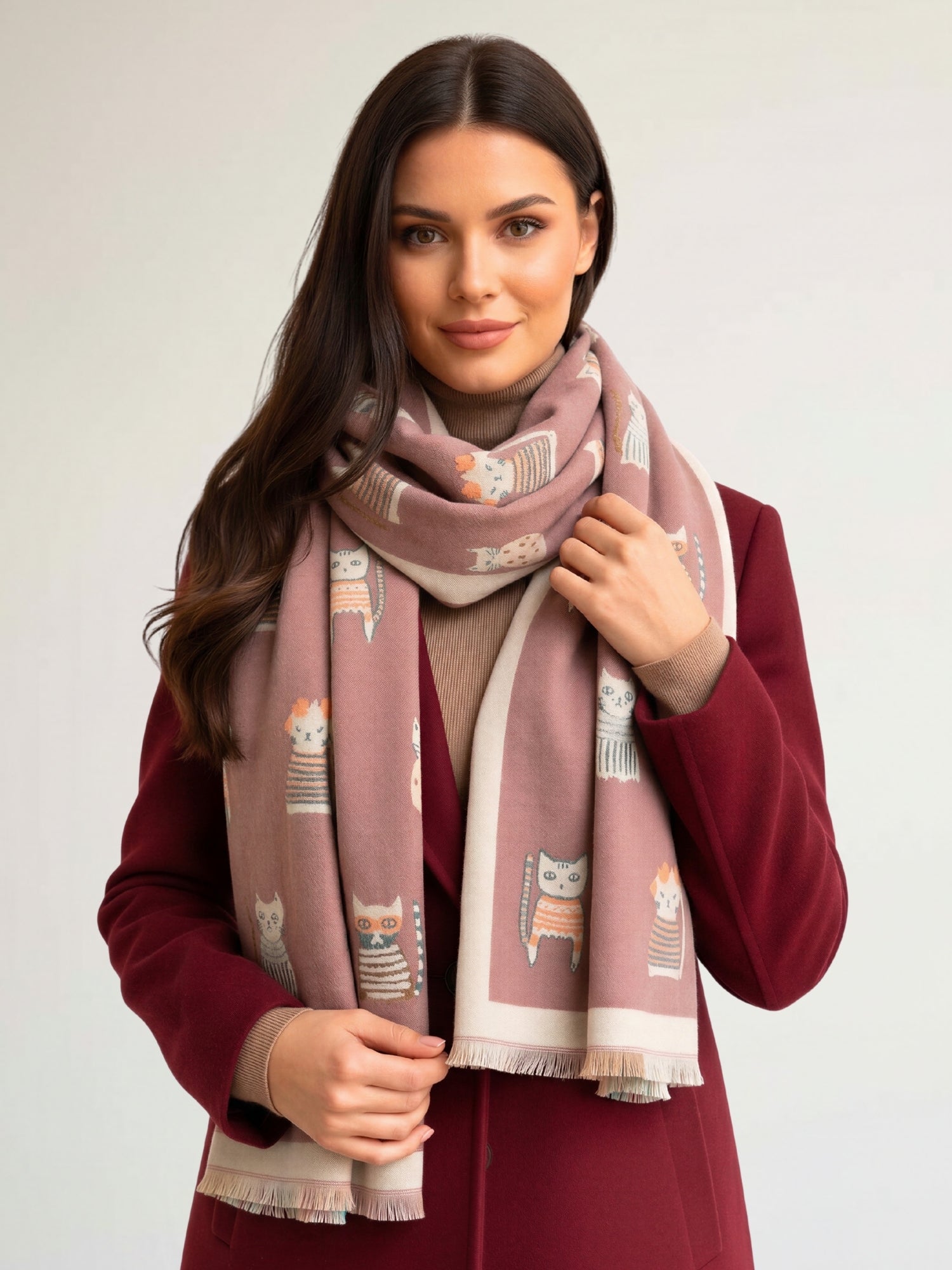 LARGE PINK CAT THICK REVERSIBLE WINTER SHAWL BLANKET SCARF