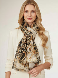 LARGE BLACK VINTAGE LEOPARD PRINT SHAWL SCARF