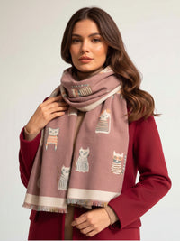 LARGE PINK CAT THICK REVERSIBLE WINTER SHAWL BLANKET SCARF