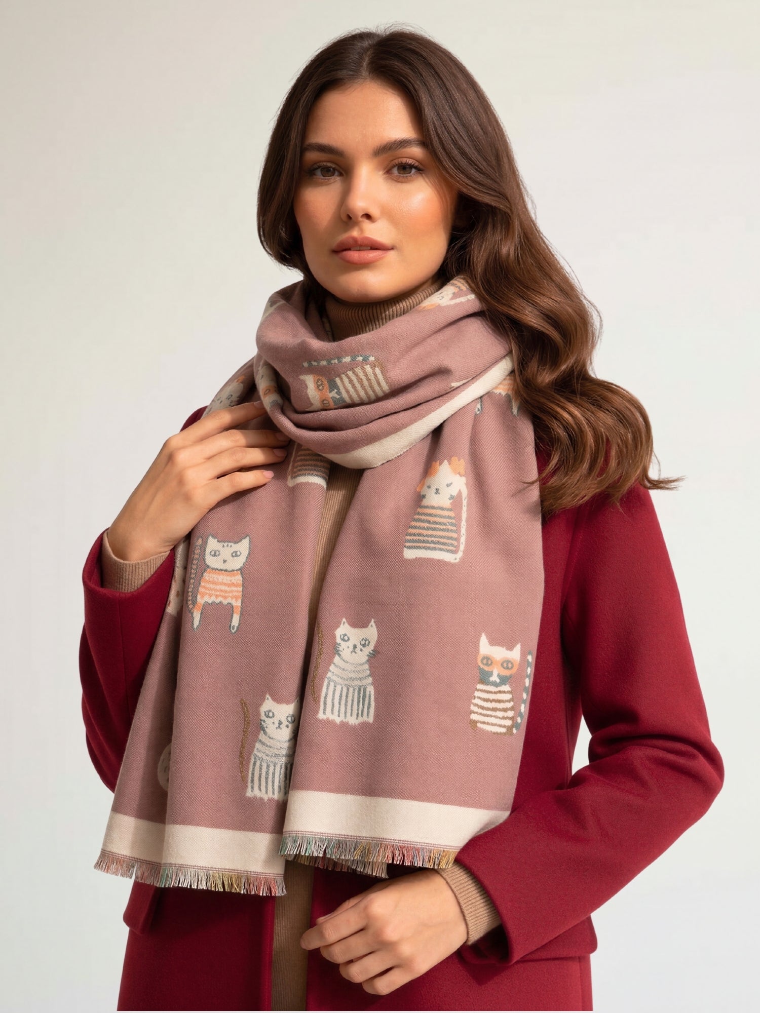 LARGE PINK CAT THICK REVERSIBLE WINTER SHAWL BLANKET SCARF