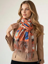 ORANGE CAT PRINT LONG LIGHTWEIGHT SCARF