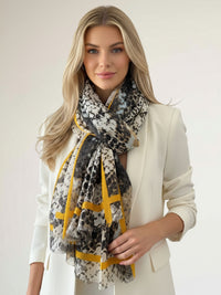 LARGE BEIGE SNAKESKIN PRINT SHAWL SCARF WITH STRIPE