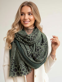 LIGHTWEIGHT GREEN LEOPARD DOT PRINT SCARF