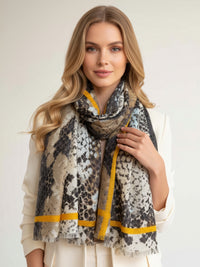 LARGE BEIGE SNAKESKIN PRINT SHAWL SCARF WITH STRIPE