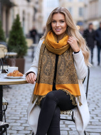 LARGE PLAIN YELLOW REVERSIBLE MULTI COLOUR PAISLEY PRINT PASHMINA SHAWL SCARF WRAP - A-SHU.CO.UK