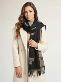 LARGE BLACK HIGHLAND COW CASHMERE REVERSIBLE SHAWL SCARF