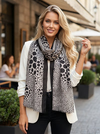 LIGHTWEIGHT BLACK LEOPARD DOT PRINT SCARF