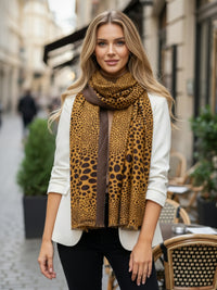 LIGHTWEIGHT MUSTARD YELLOW LEOPARD DOT PRINT SCARF