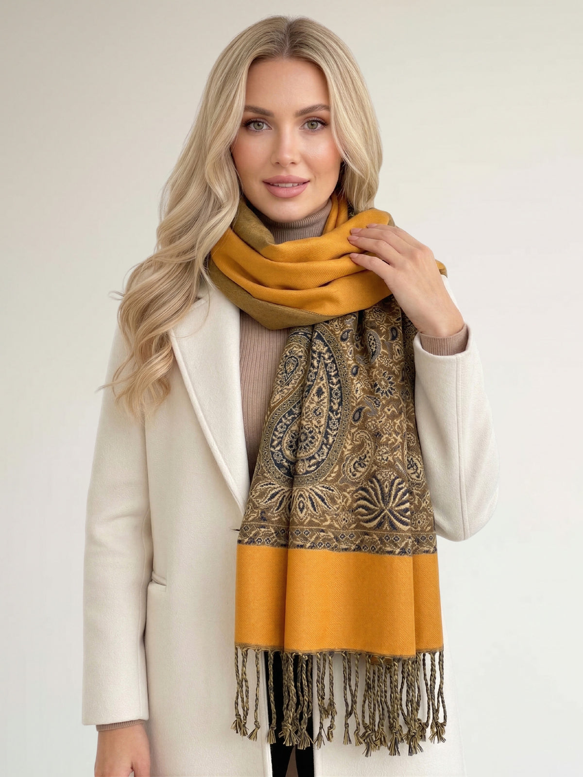 LARGE PLAIN YELLOW REVERSIBLE MULTI COLOUR PAISLEY PRINT PASHMINA SHAWL SCARF WRAP - A-SHU.CO.UK