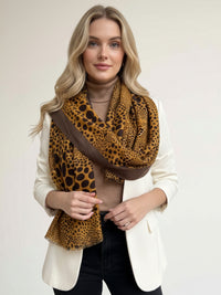 LIGHTWEIGHT MUSTARD YELLOW LEOPARD DOT PRINT SCARF