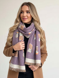 LARGE CASHMERE LILAC CAT PRINT REVERSIBLE WINTER SHAWL BLANKET SCARF
