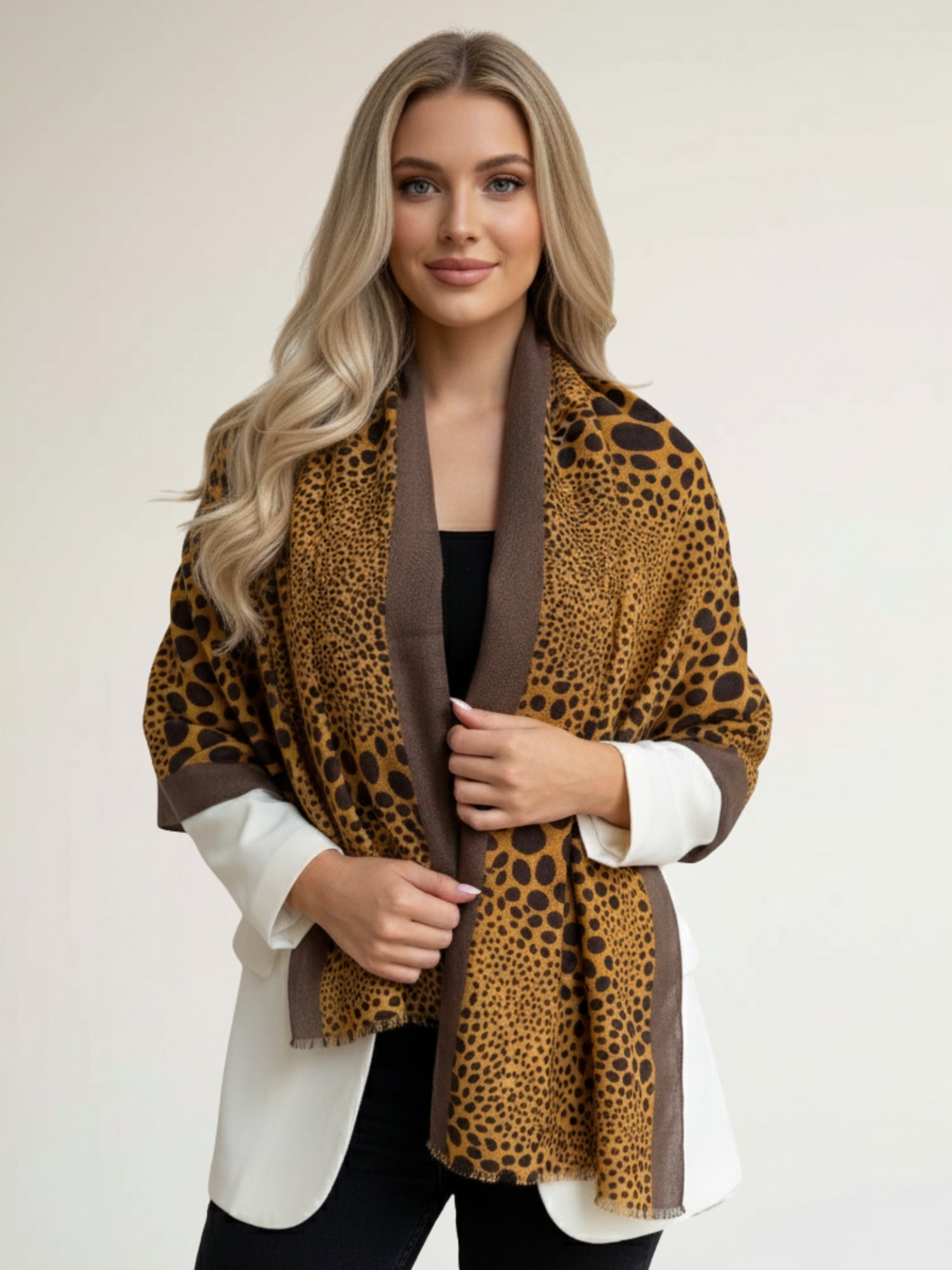 LIGHTWEIGHT MUSTARD YELLOW LEOPARD DOT PRINT SCARF