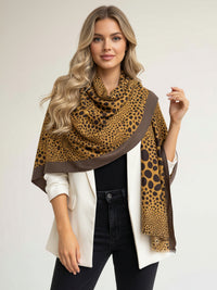 LIGHTWEIGHT MUSTARD YELLOW LEOPARD DOT PRINT SCARF