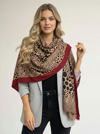 LIGHTWEIGHT BURGUNDY LEOPARD DOT PRINT SCARF