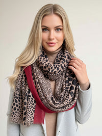 LIGHTWEIGHT BURGUNDY LEOPARD DOT PRINT SCARF