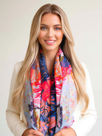 BLUE GARDEN FLORAL PRINT SQUARE TASSEL SCARF - A-SHU.CO.UK