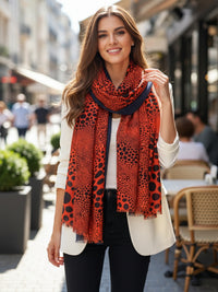 LIGHTWEIGHT BRIGHT ORANGE LEOPARD DOT PRINT SCARF