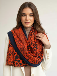LIGHTWEIGHT BRIGHT ORANGE LEOPARD DOT PRINT SCARF