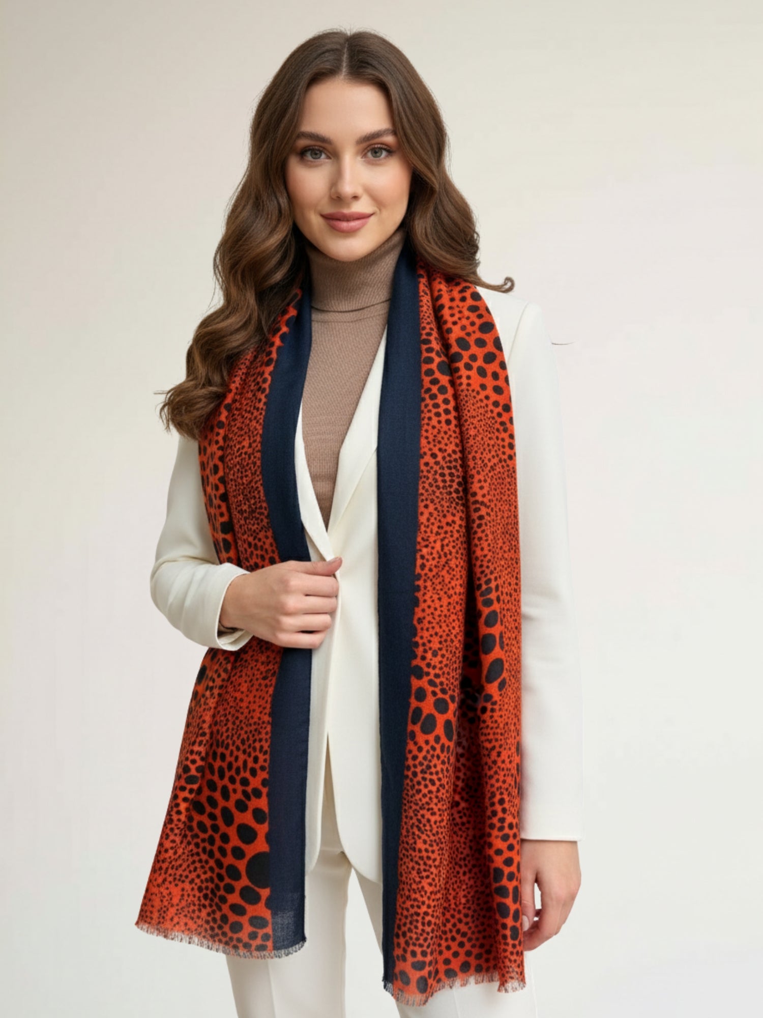 LIGHTWEIGHT BRIGHT ORANGE LEOPARD DOT PRINT SCARF