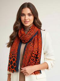LIGHTWEIGHT BRIGHT ORANGE LEOPARD DOT PRINT SCARF