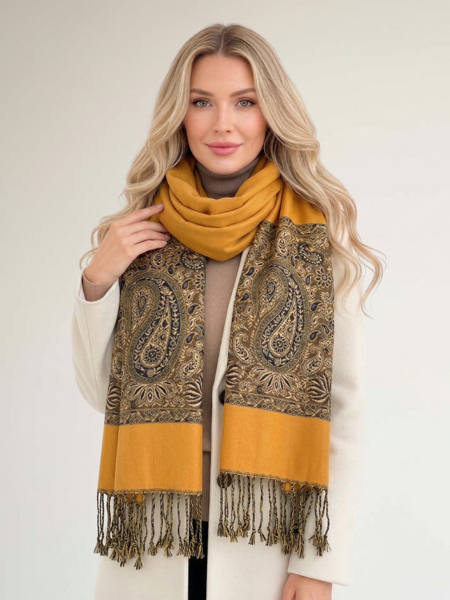 LARGE PLAIN YELLOW REVERSIBLE MULTI COLOUR PAISLEY PRINT PASHMINA SHAWL SCARF WRAP - A-SHU.CO.UK