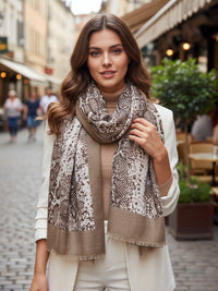 LONG TAUPE SNAKESKIN PRINT LIGHTWEIGHT SCARF