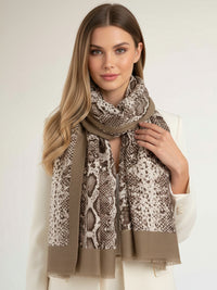 LONG TAUPE SNAKESKIN PRINT LIGHTWEIGHT SCARF