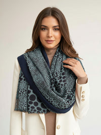 LIGHTWEIGHT BLUE LEOPARD DOT PRINT SCARF