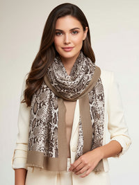 LONG TAUPE SNAKESKIN PRINT LIGHTWEIGHT SCARF