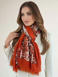 LONG RUST ORANGE SNAKESKIN PRINT LIGHTWEIGHT SCARF