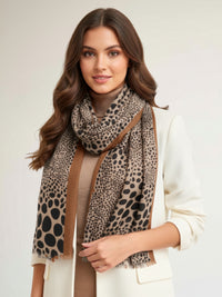 LIGHTWEIGHT TAUPE LEOPARD DOT PRINT SCARF