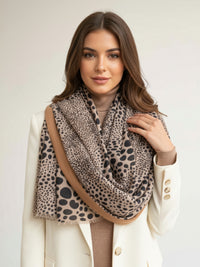 LIGHTWEIGHT TAUPE LEOPARD DOT PRINT SCARF
